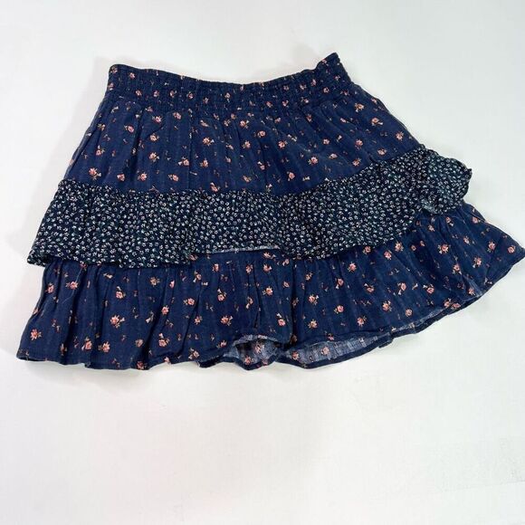 American Eagle Skirt Womens XL Blue Floral Print Tiered Mini Skirt NWT Boho - Picture 8 of 9